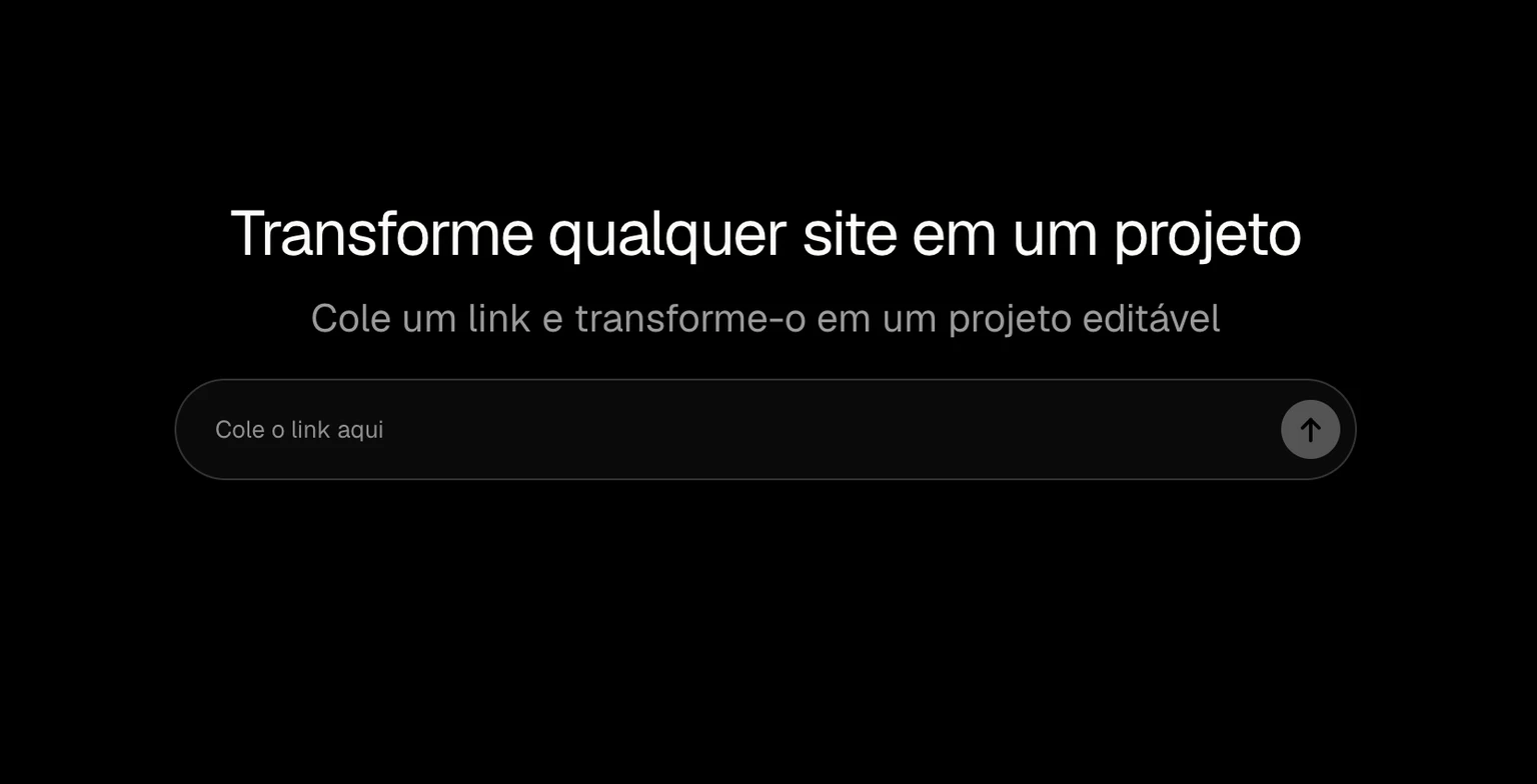 Passo 1 de como clonar um site na Arktrix: colar o link da página no campo de novo projeto