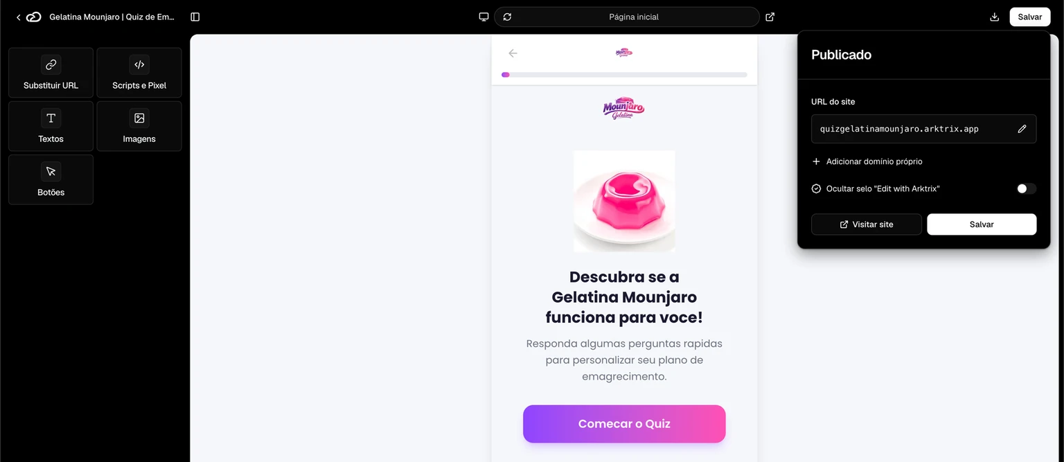 Passos 3 e 4 de como clonar um site: editar os elementos no editor visual e publicar